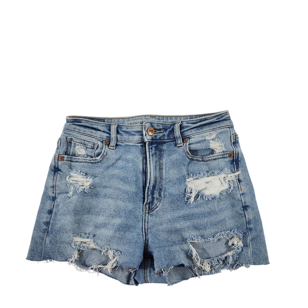 American Eagle Mom Jean Shorts Light Wash Distressed Ripped Denim Womens Size 0